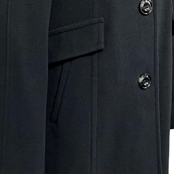 London Fog Single Breasted Black Wool Blend Peacoat Plaid Fringe Scarf Size S - Picture 3 of 12